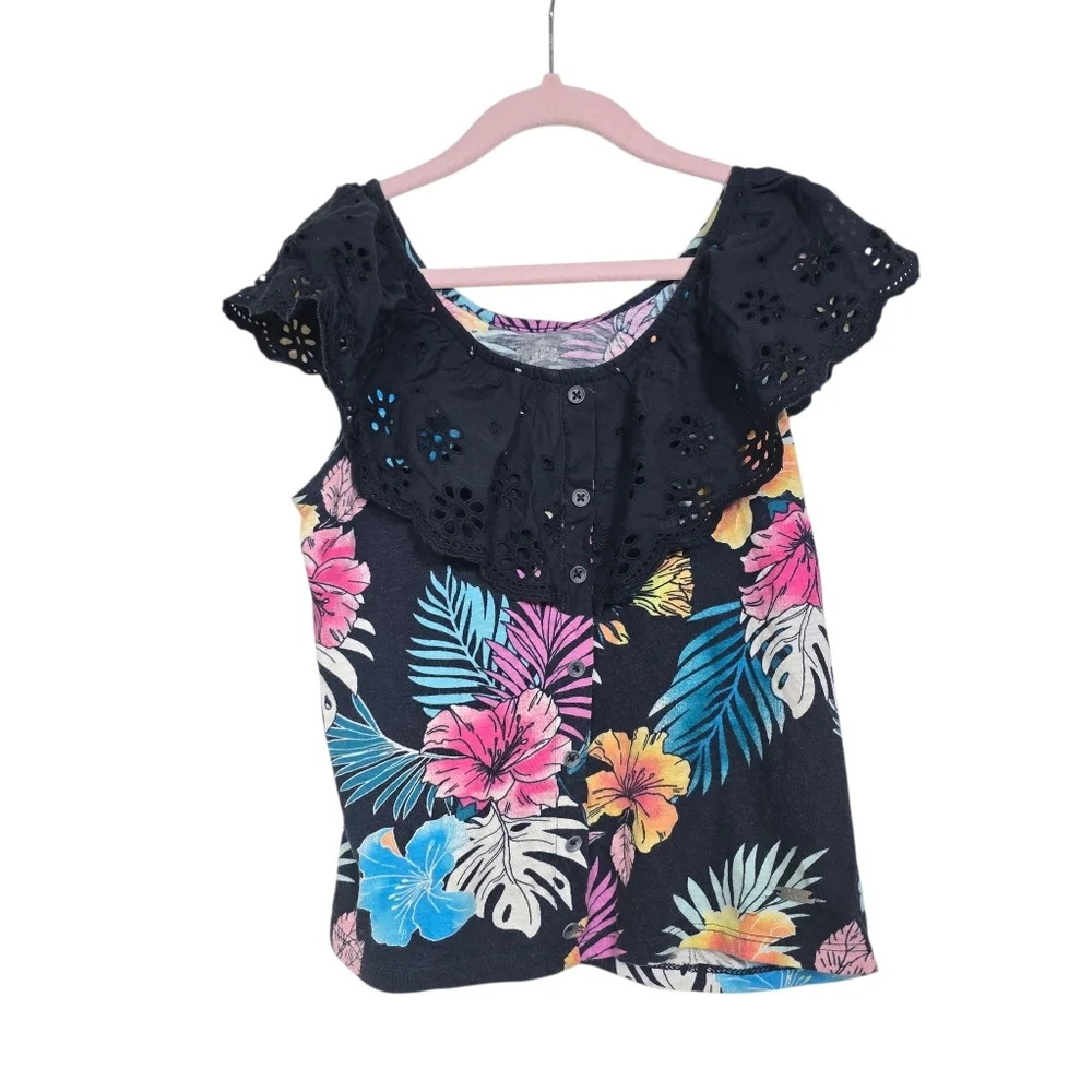 Justice Floral Tropical Tank Blouse Girls M (10)
